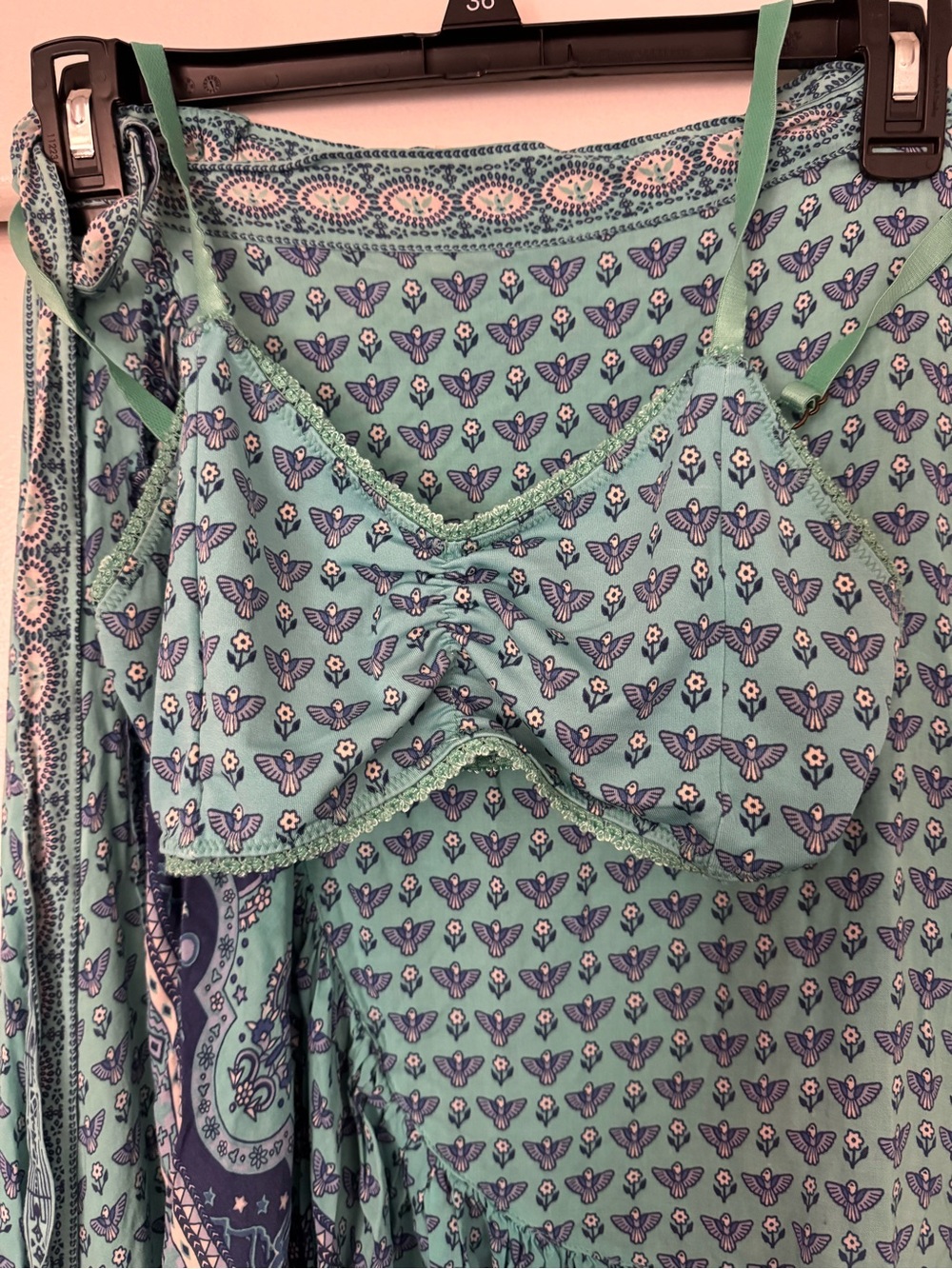 SPELL 🦋 Rare Vintage Sunset Road Wrap Skirt in Aqua Paisley M W/ Bralette S/M